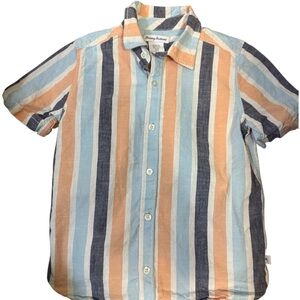 Tommy Bahama Blue and Orange Striped Button Down Shirt Boys Size M